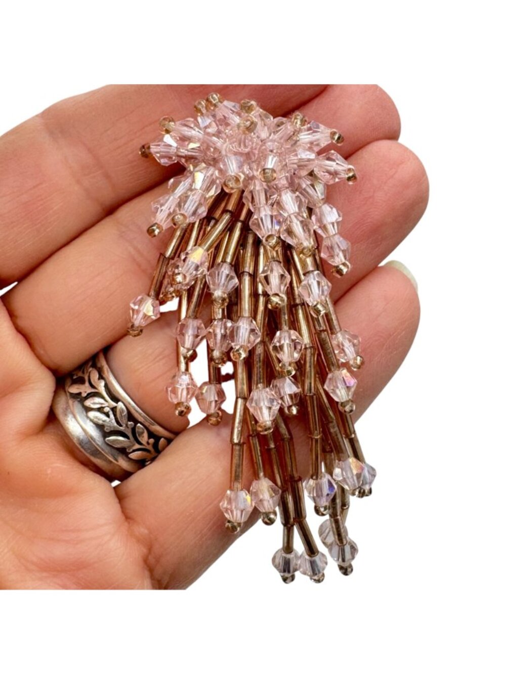 Cha-Cha Waterfall Dangle Earrings Pierced Barbie Pink Gold Sparkle Fireworks - Picture 4 of 8